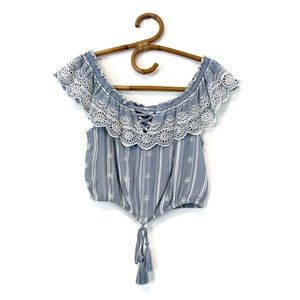 American Eagle | Striped Floral Eyelet Off The Shoulder Crop‎ Top Size M